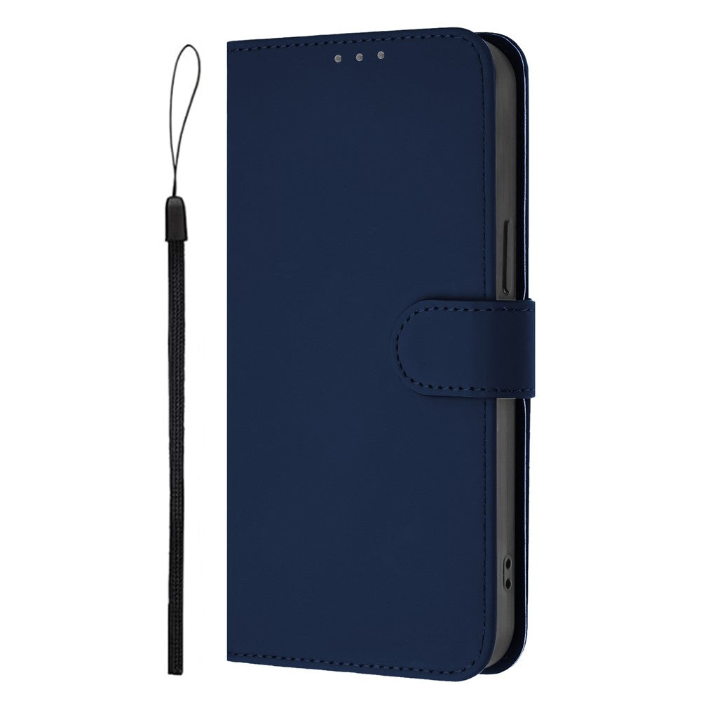 For Oppo K13 5G Case Solid Color Wallet Leather Phone Cover with Strap - Navy Blue