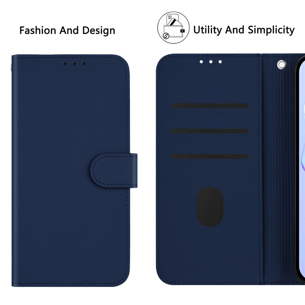 For Oppo K13 5G Case Solid Color Wallet Leather Phone Cover with Strap - Navy Blue