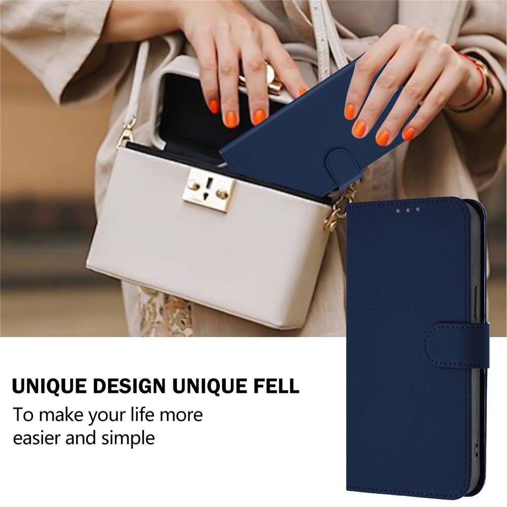 For Oppo K13 5G Case Solid Color Wallet Leather Phone Cover with Strap - Navy Blue