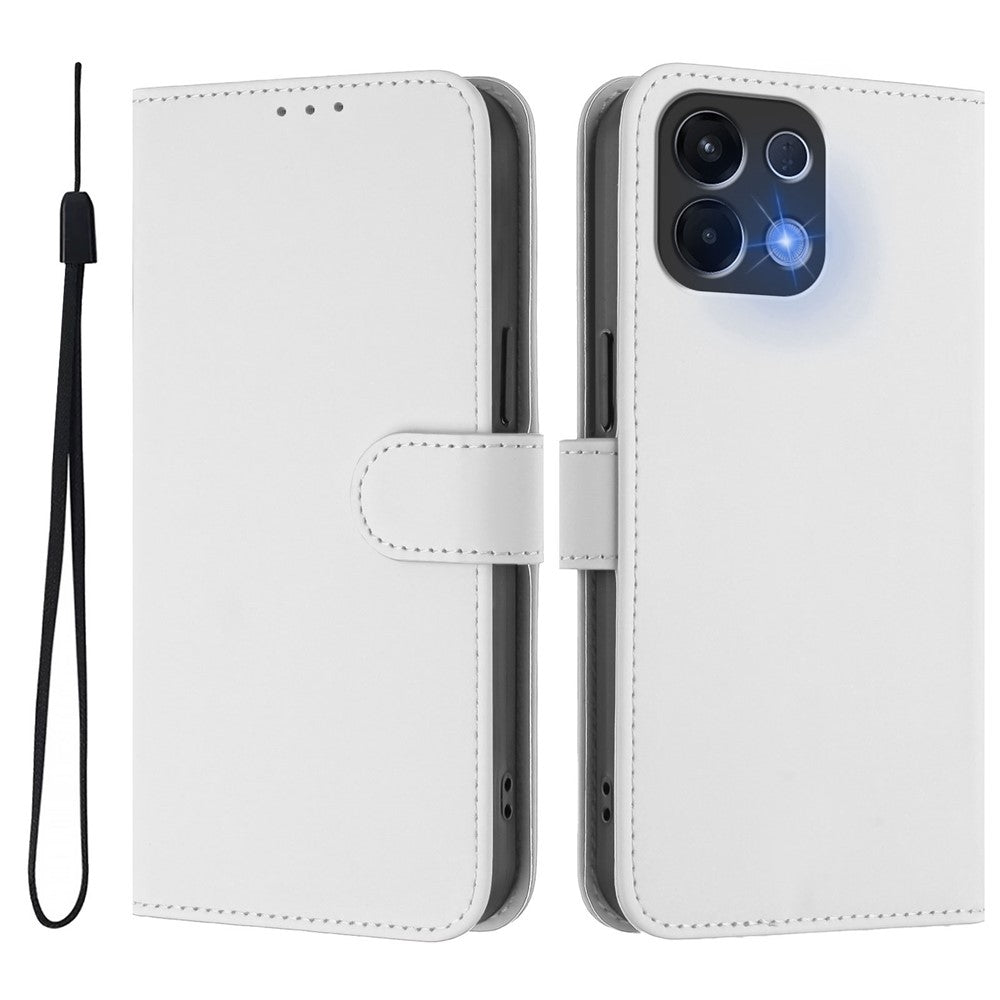 For Oppo K13 5G Case Solid Color Wallet Leather Phone Cover with Strap - White