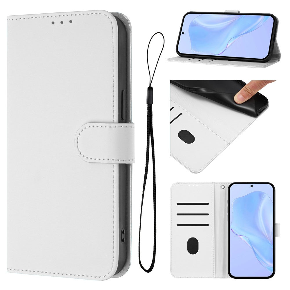 For Oppo K13 5G Case Solid Color Wallet Leather Phone Cover with Strap - White