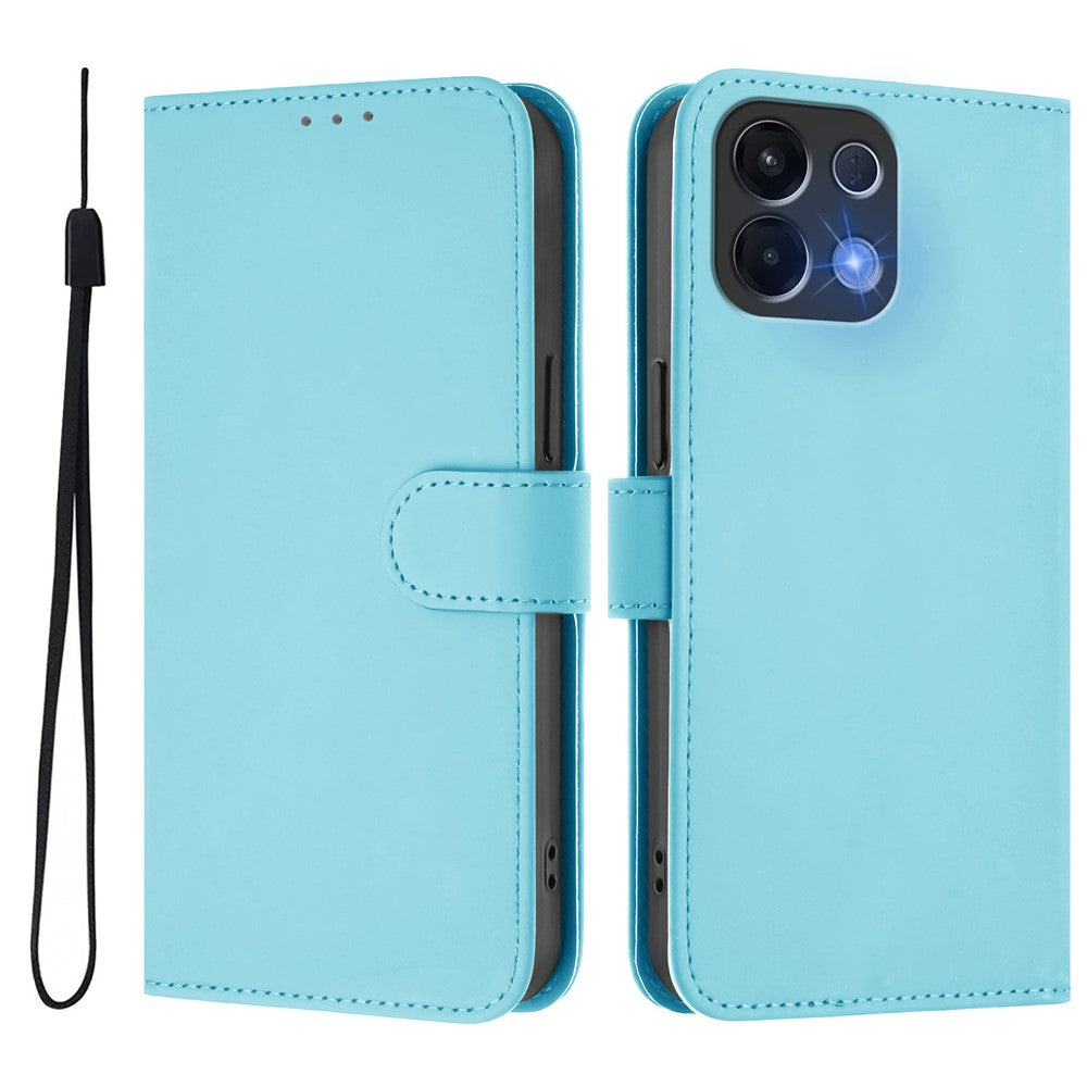 For Oppo K13 5G Case Solid Color Wallet Leather Phone Cover with Strap - Sky Blue