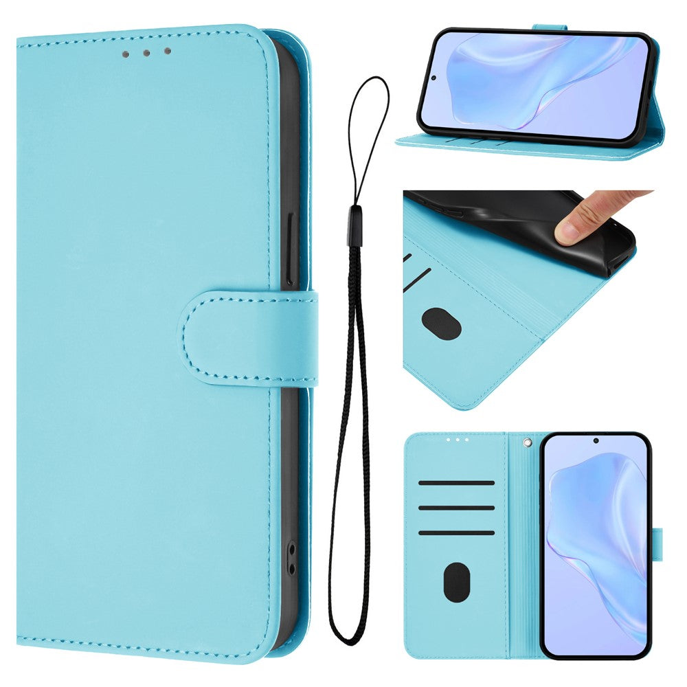 For Oppo K13 5G Case Solid Color Wallet Leather Phone Cover with Strap - Sky Blue