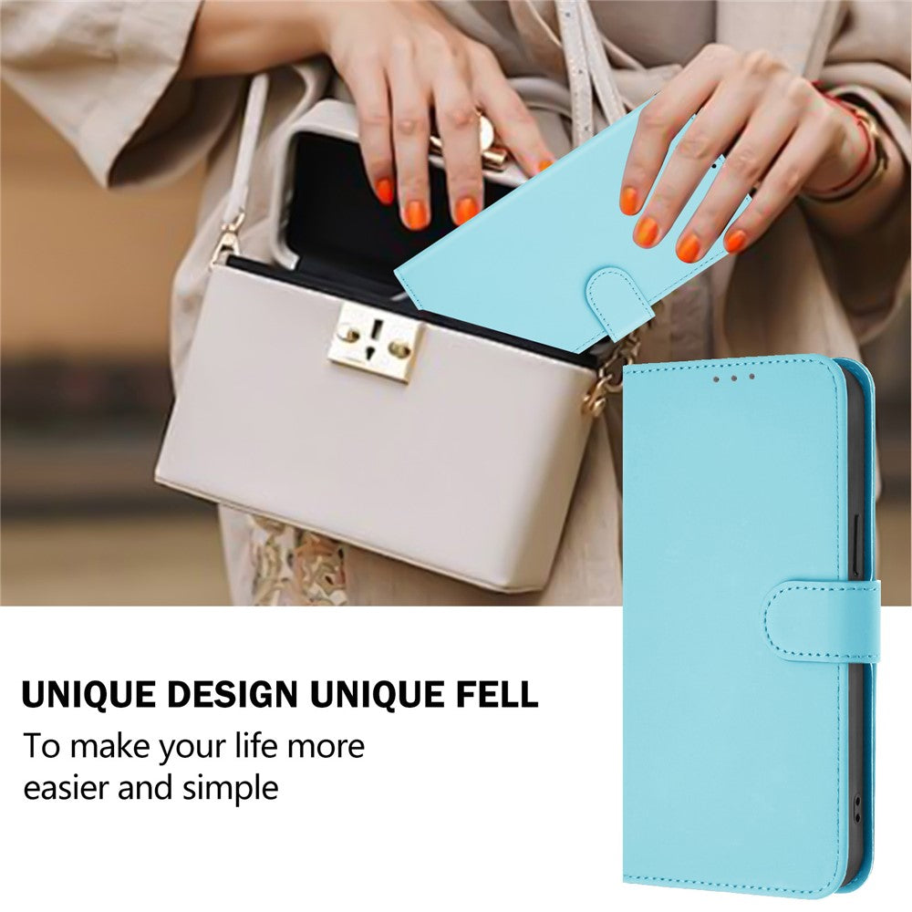 For Oppo K13 5G Case Solid Color Wallet Leather Phone Cover with Strap - Sky Blue