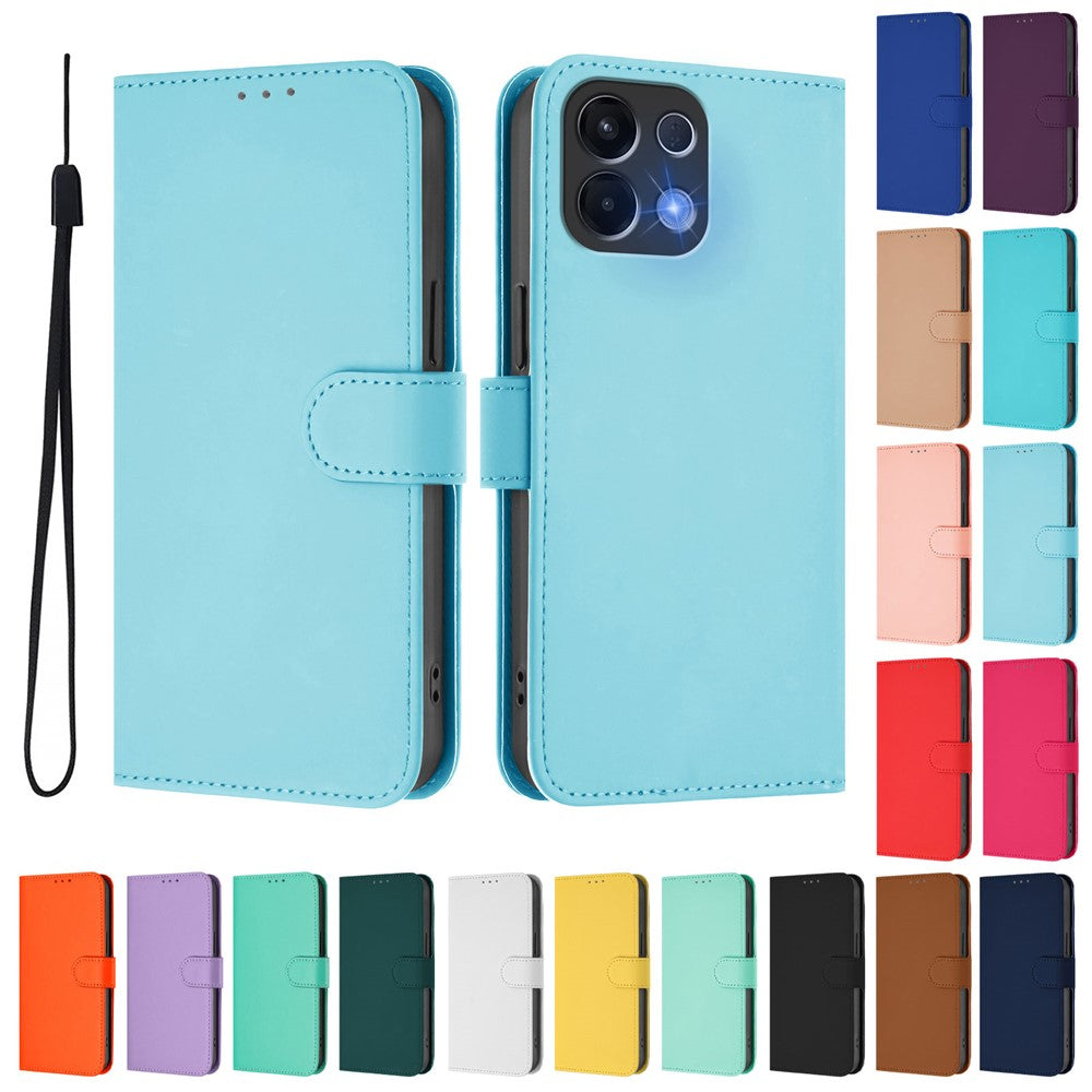 For Oppo K13 5G Case Solid Color Wallet Leather Phone Cover with Strap - Sky Blue