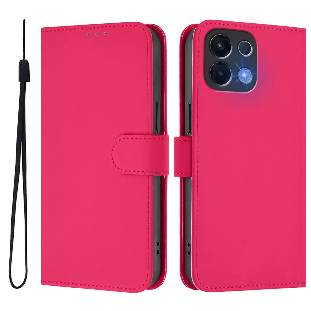 For Oppo K13 5G Case Solid Color Wallet Leather Phone Cover with Strap - Rose Red