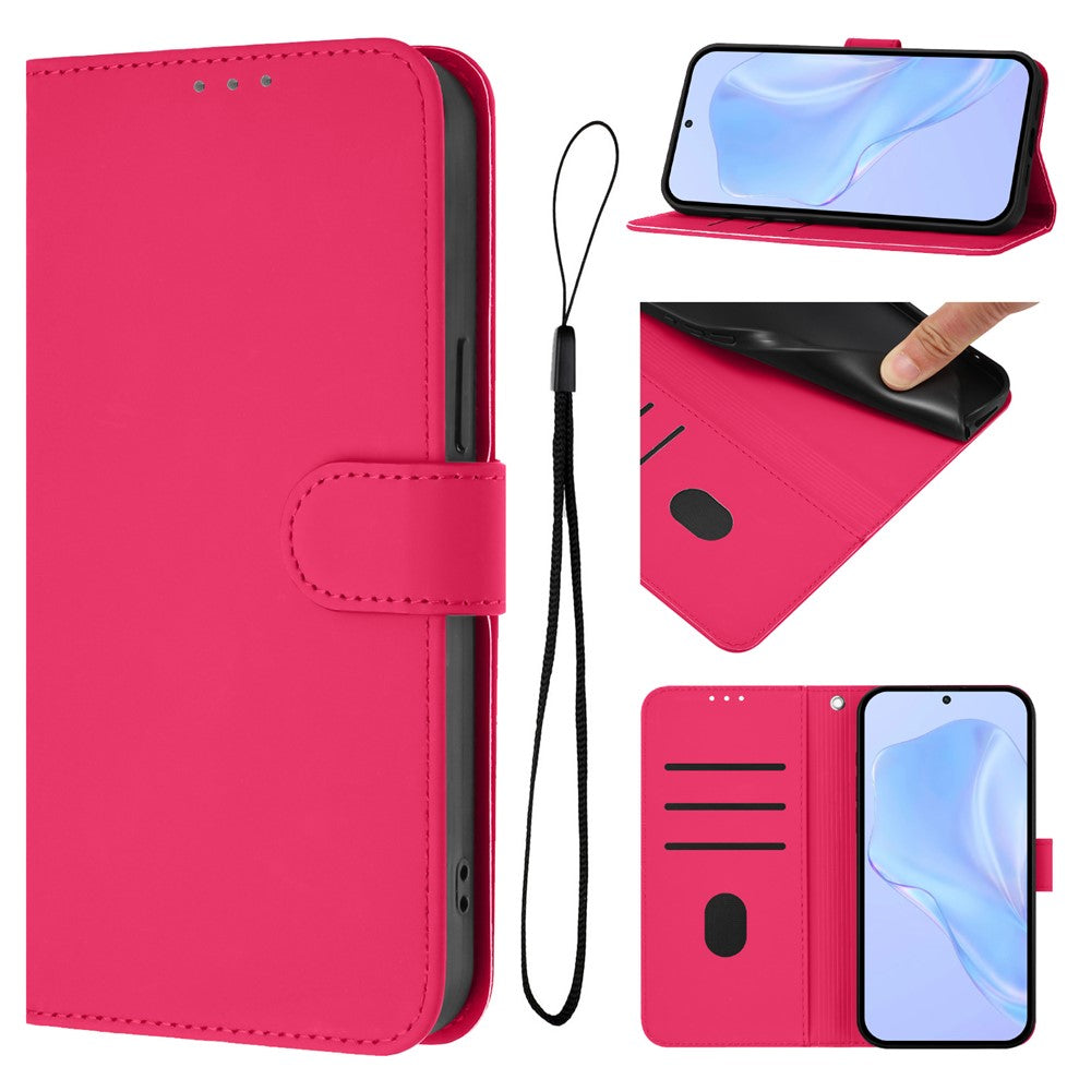For Oppo K13 5G Case Solid Color Wallet Leather Phone Cover with Strap - Rose Red