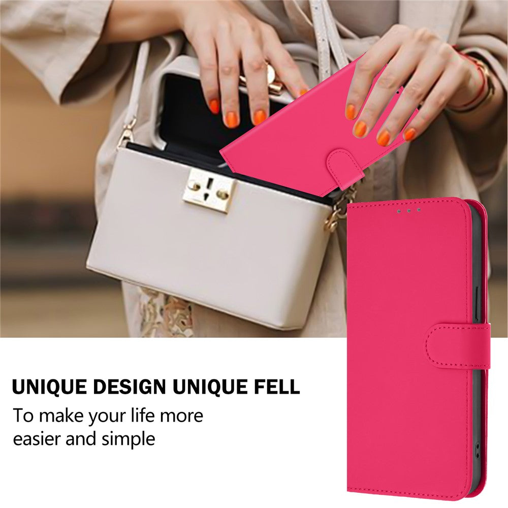 For Oppo K13 5G Case Solid Color Wallet Leather Phone Cover with Strap - Rose Red