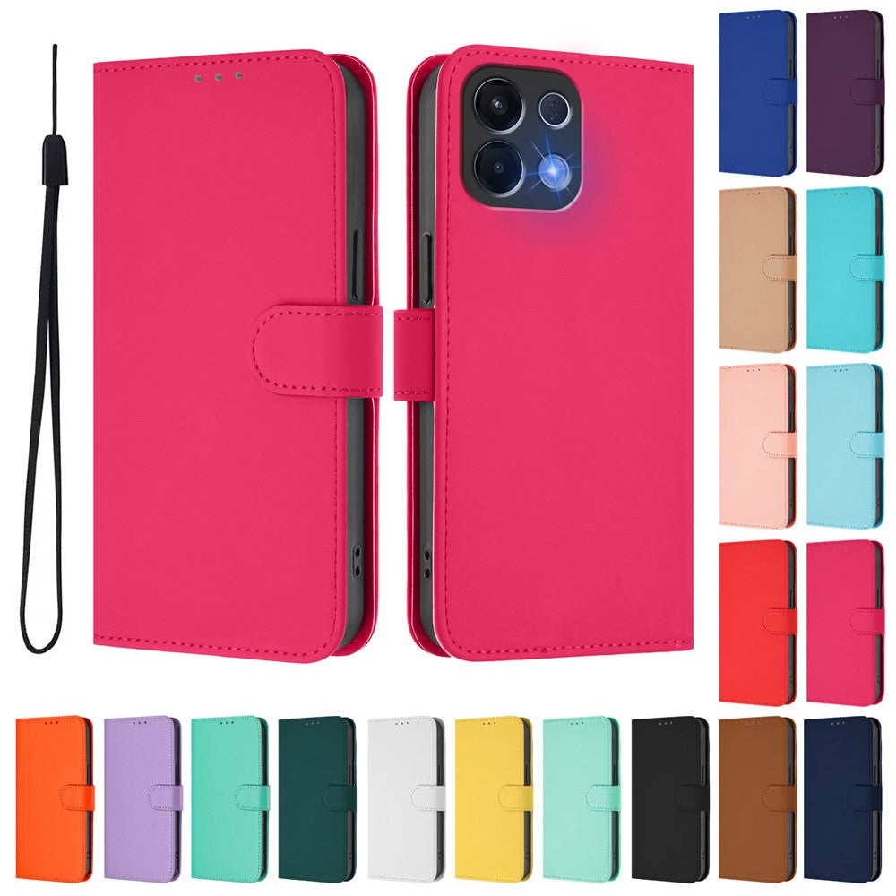 For Oppo K13 5G Case Solid Color Wallet Leather Phone Cover with Strap - Rose Red