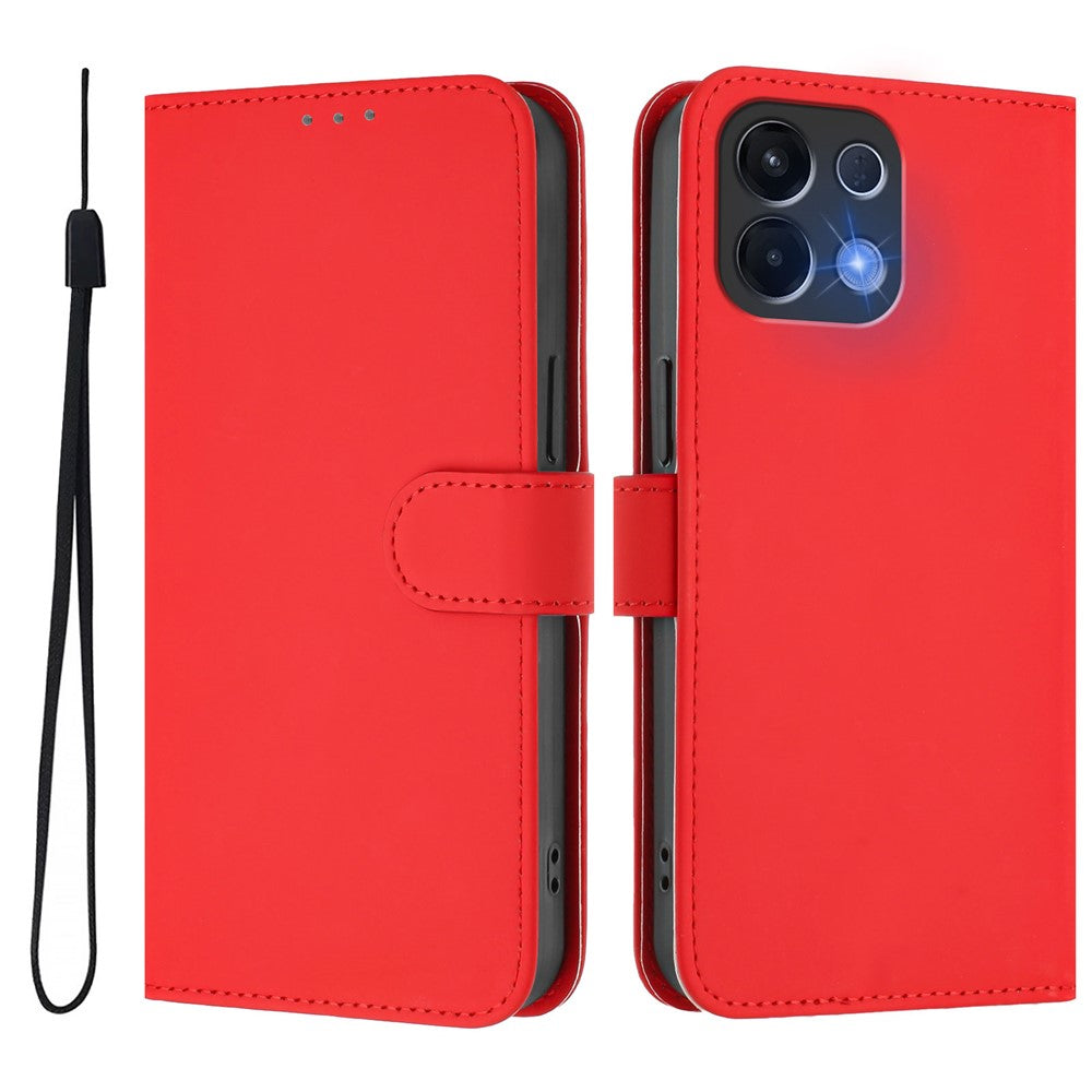 For Oppo K13 5G Case Solid Color Wallet Leather Phone Cover with Strap - Bright Red