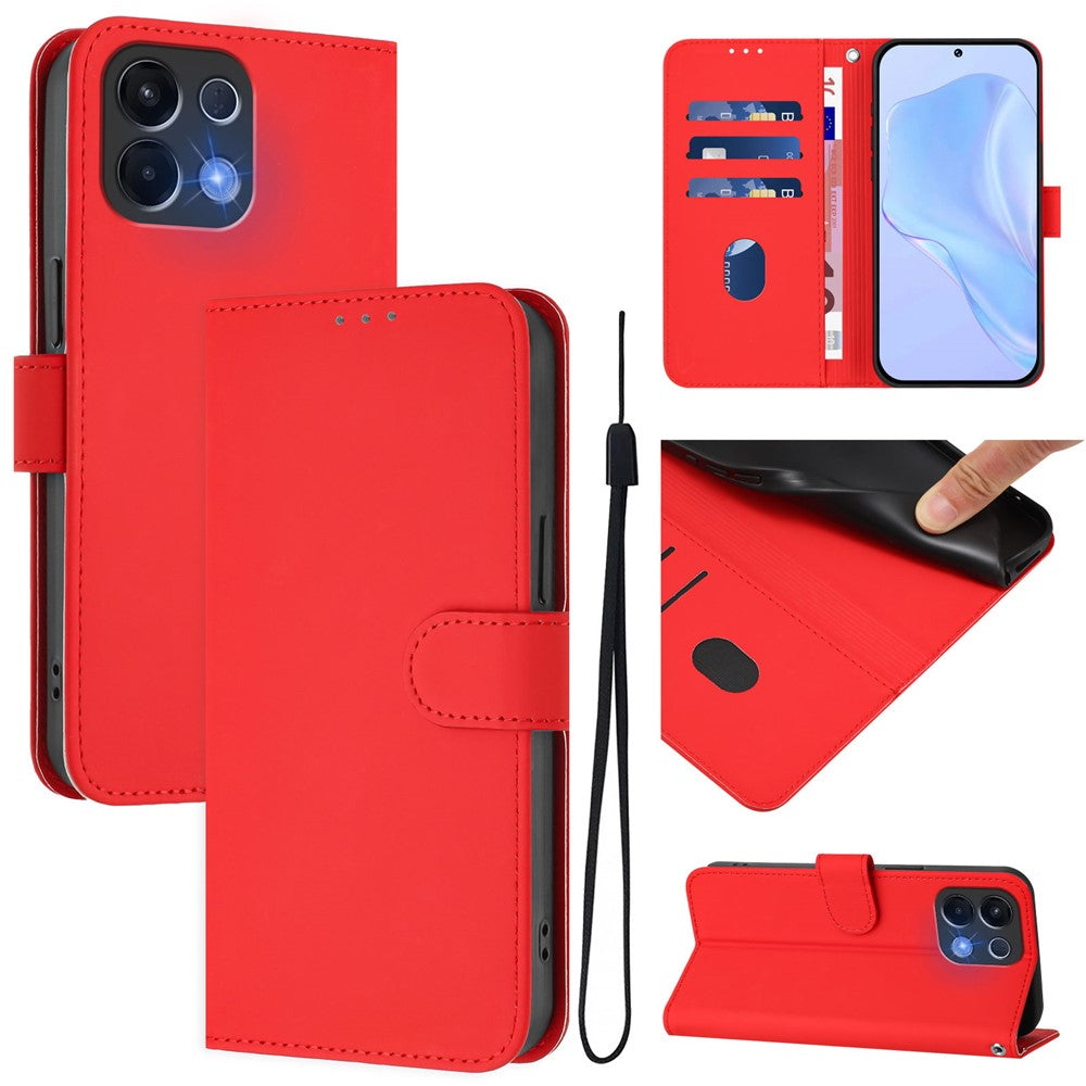 For Oppo K13 5G Case Solid Color Wallet Leather Phone Cover with Strap - Bright Red