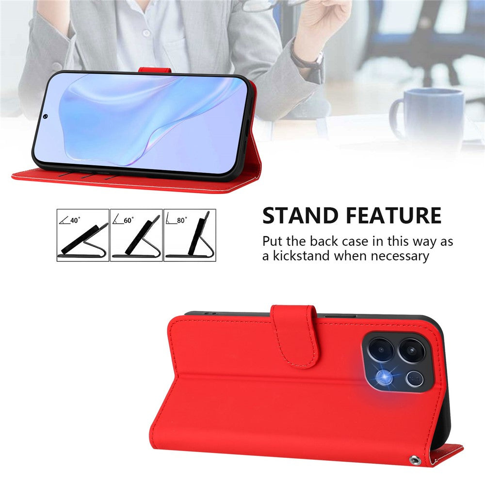 For Oppo K13 5G Case Solid Color Wallet Leather Phone Cover with Strap - Bright Red