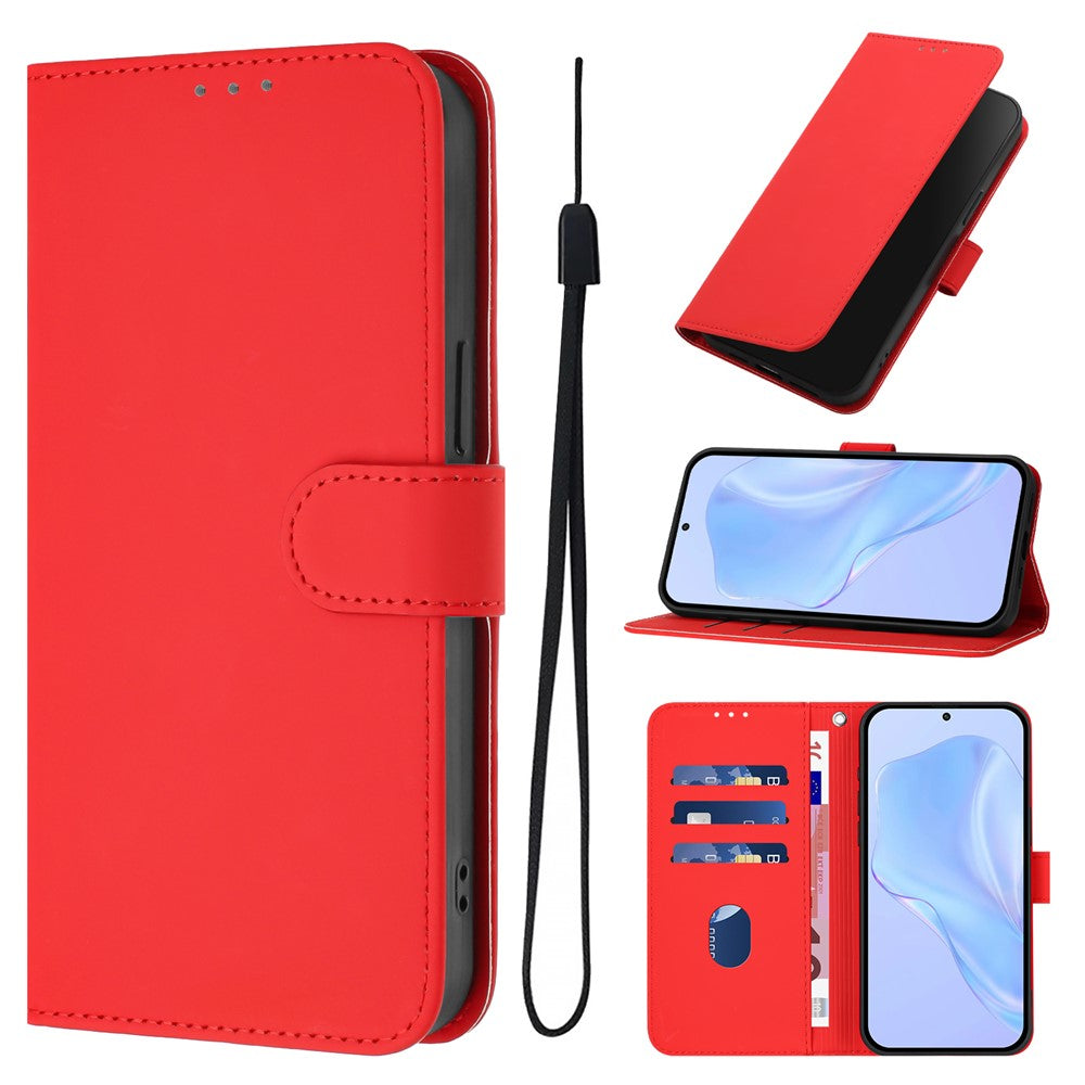 For Oppo K13 5G Case Solid Color Wallet Leather Phone Cover with Strap - Bright Red