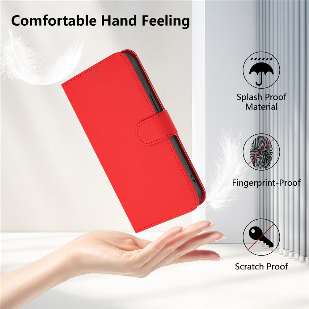 For Oppo K13 5G Case Solid Color Wallet Leather Phone Cover with Strap - Bright Red