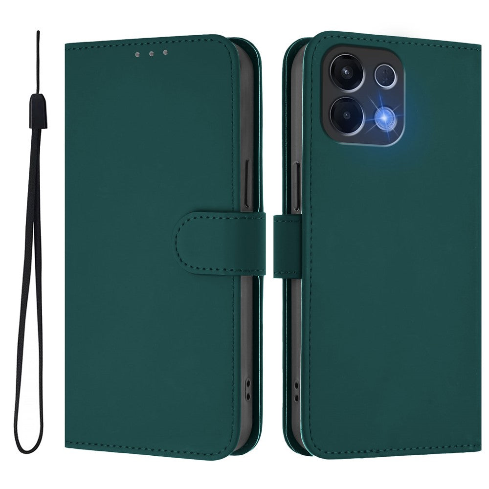 For Oppo K13 5G Case Solid Color Wallet Leather Phone Cover with Strap - Dark Green