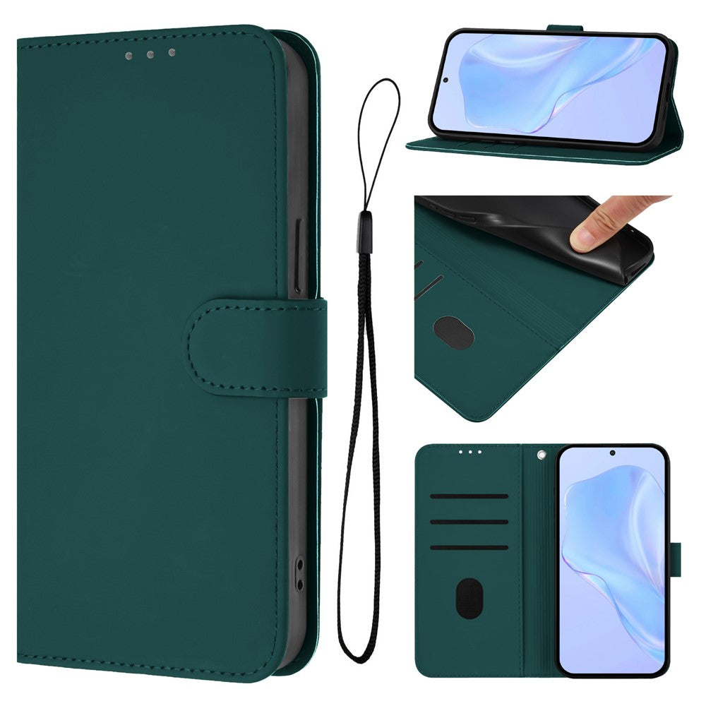 For Oppo K13 5G Case Solid Color Wallet Leather Phone Cover with Strap - Dark Green