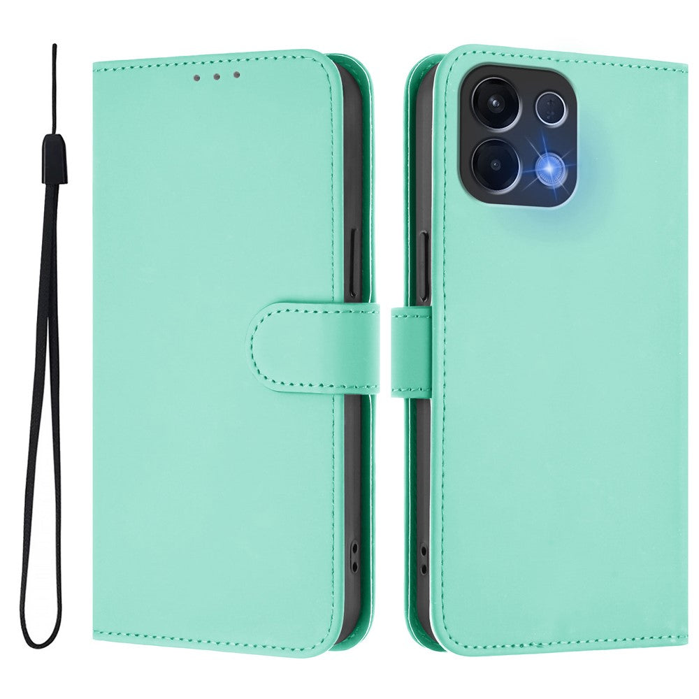 For Oppo K13 5G Case Solid Color Wallet Leather Phone Cover with Strap - Mint Green