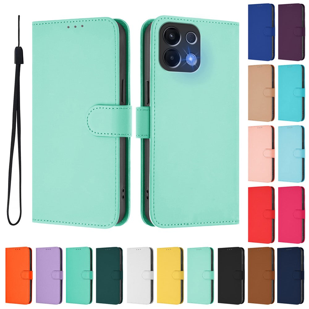 For Oppo K13 5G Case Solid Color Wallet Leather Phone Cover with Strap - Mint Green