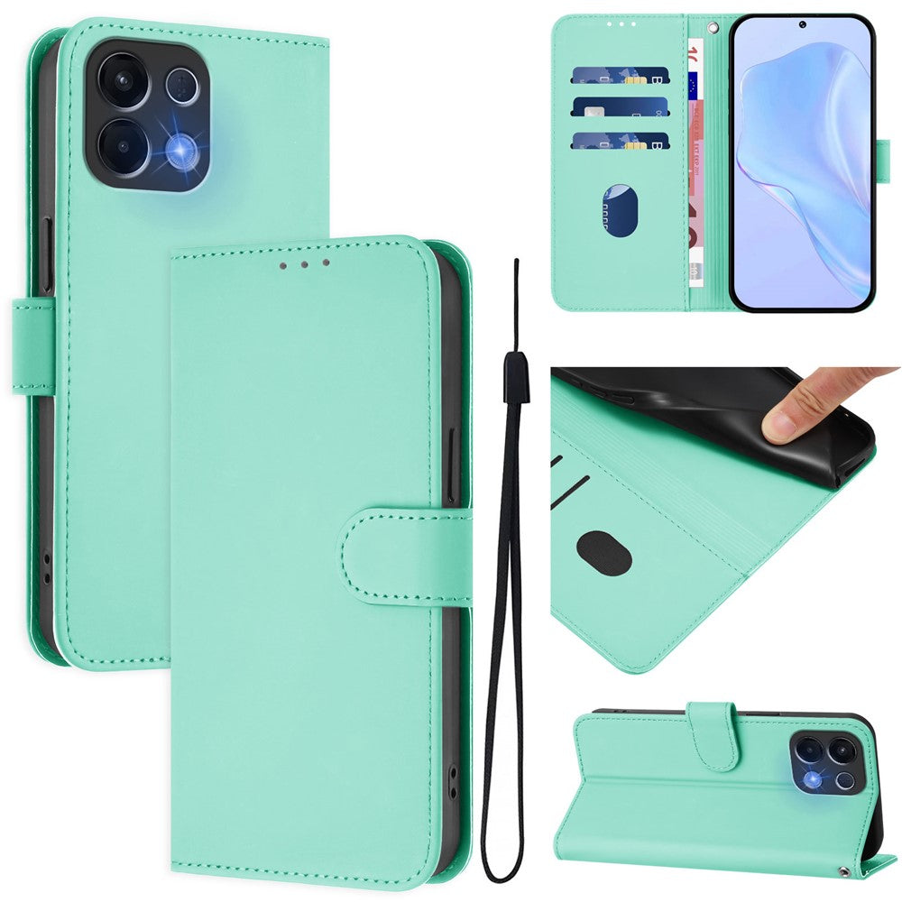 For Oppo K13 5G Case Solid Color Wallet Leather Phone Cover with Strap - Mint Green