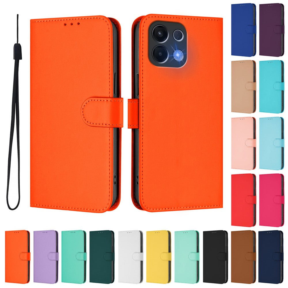 For Oppo K13 5G Case Solid Color Wallet Leather Phone Cover with Strap - Orange