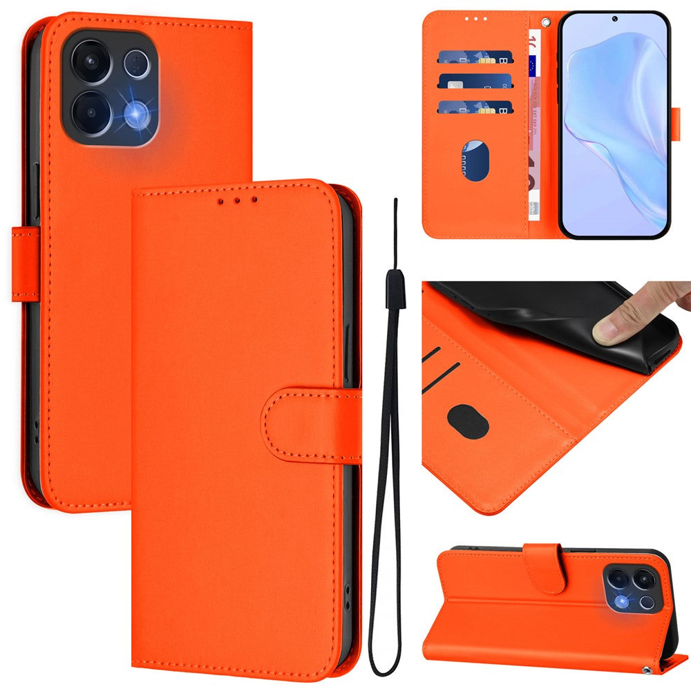 For Oppo K13 5G Case Solid Color Wallet Leather Phone Cover with Strap - Orange