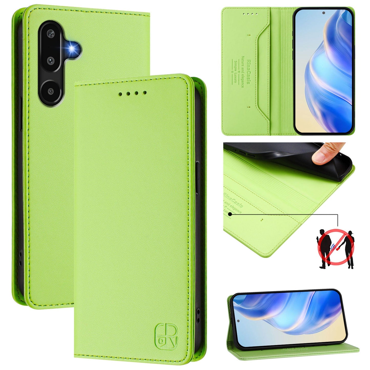 For Samsung Galaxy M16 5G / Galaxy F16 5G Leather Case RINACASIS RC01 Phone Cover with RFID Blocking Wallet Stand - Green