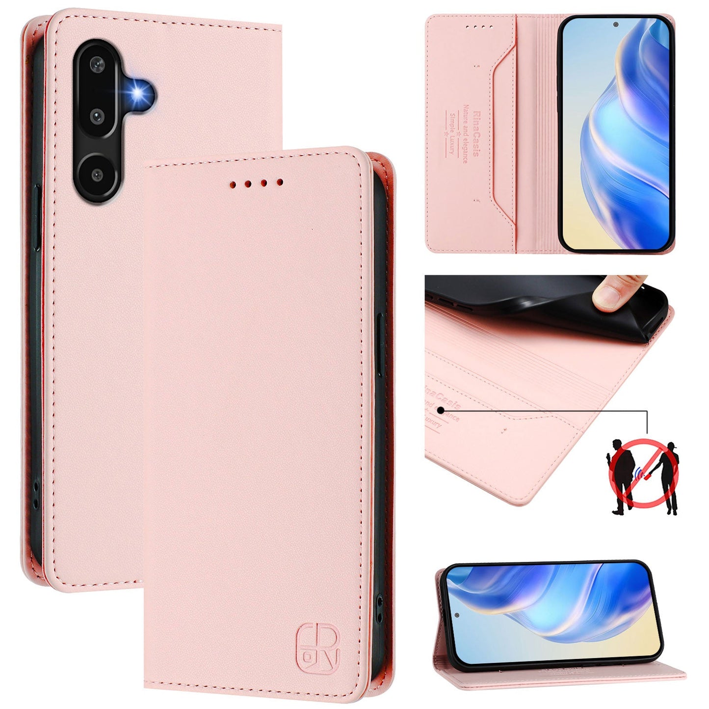 For Samsung Galaxy M16 5G / Galaxy F16 5G Leather Case RINACASIS RC01 Phone Cover with RFID Blocking Wallet Stand - Pink