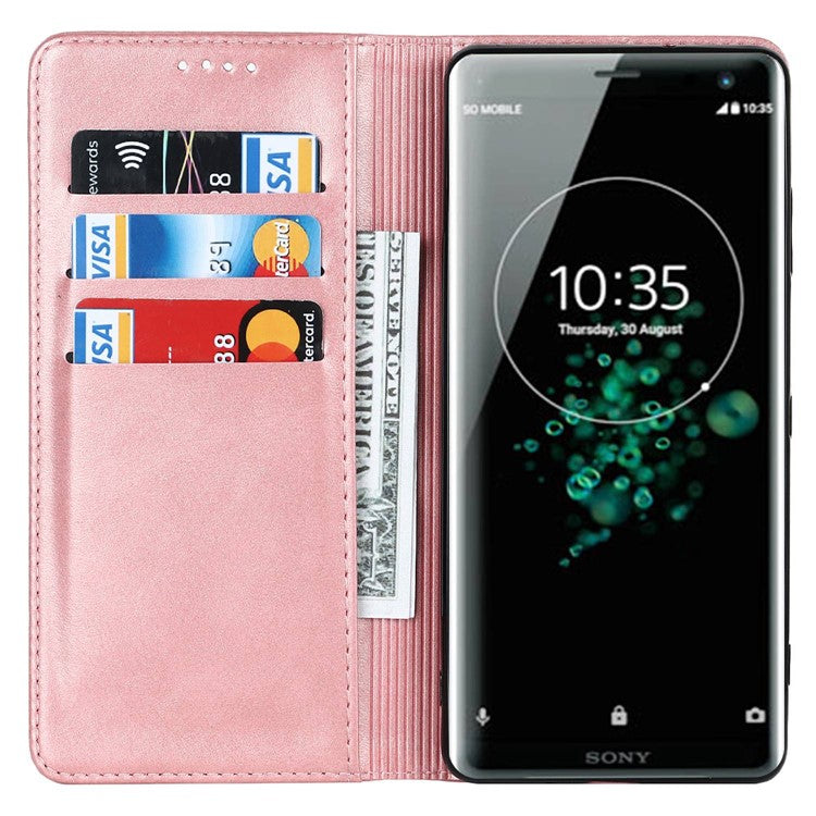 Calf Texture PU Leather Case for Sony Xperia XZ3, Stand Wallet Design Magnetic Auto Closing Phone Drop-proof Cover - Rose Gold