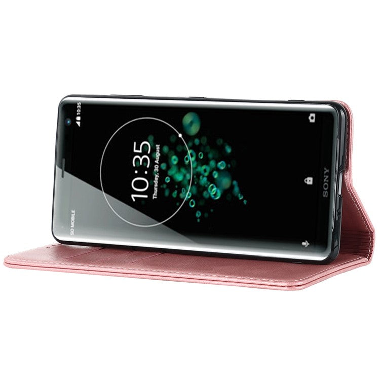Calf Texture PU Leather Case for Sony Xperia XZ3, Stand Wallet Design Magnetic Auto Closing Phone Drop-proof Cover - Rose Gold