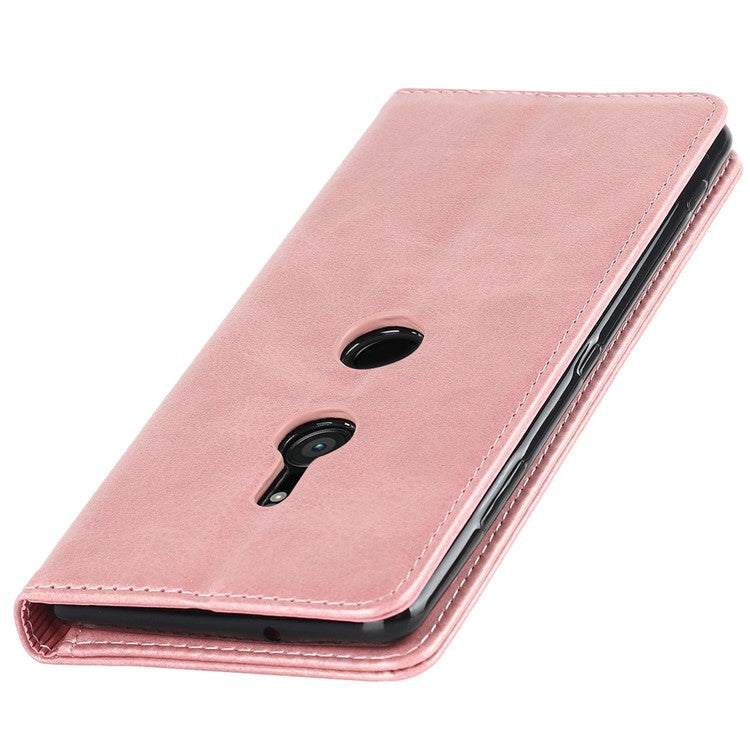Calf Texture PU Leather Case for Sony Xperia XZ3, Stand Wallet Design Magnetic Auto Closing Phone Drop-proof Cover - Rose Gold
