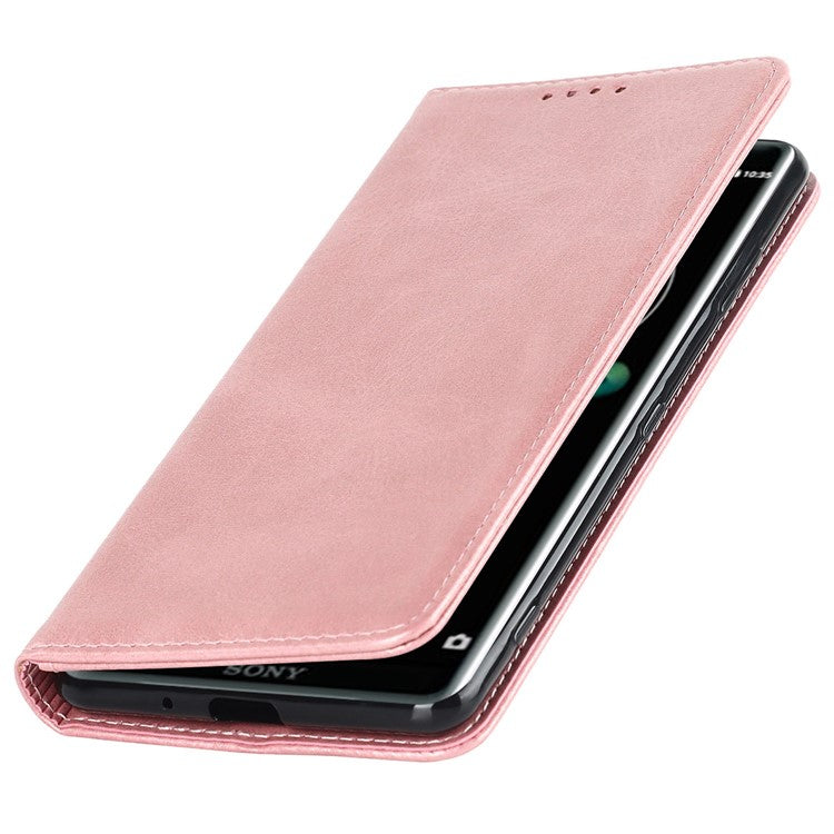 Calf Texture PU Leather Case for Sony Xperia XZ3, Stand Wallet Design Magnetic Auto Closing Phone Drop-proof Cover - Rose Gold