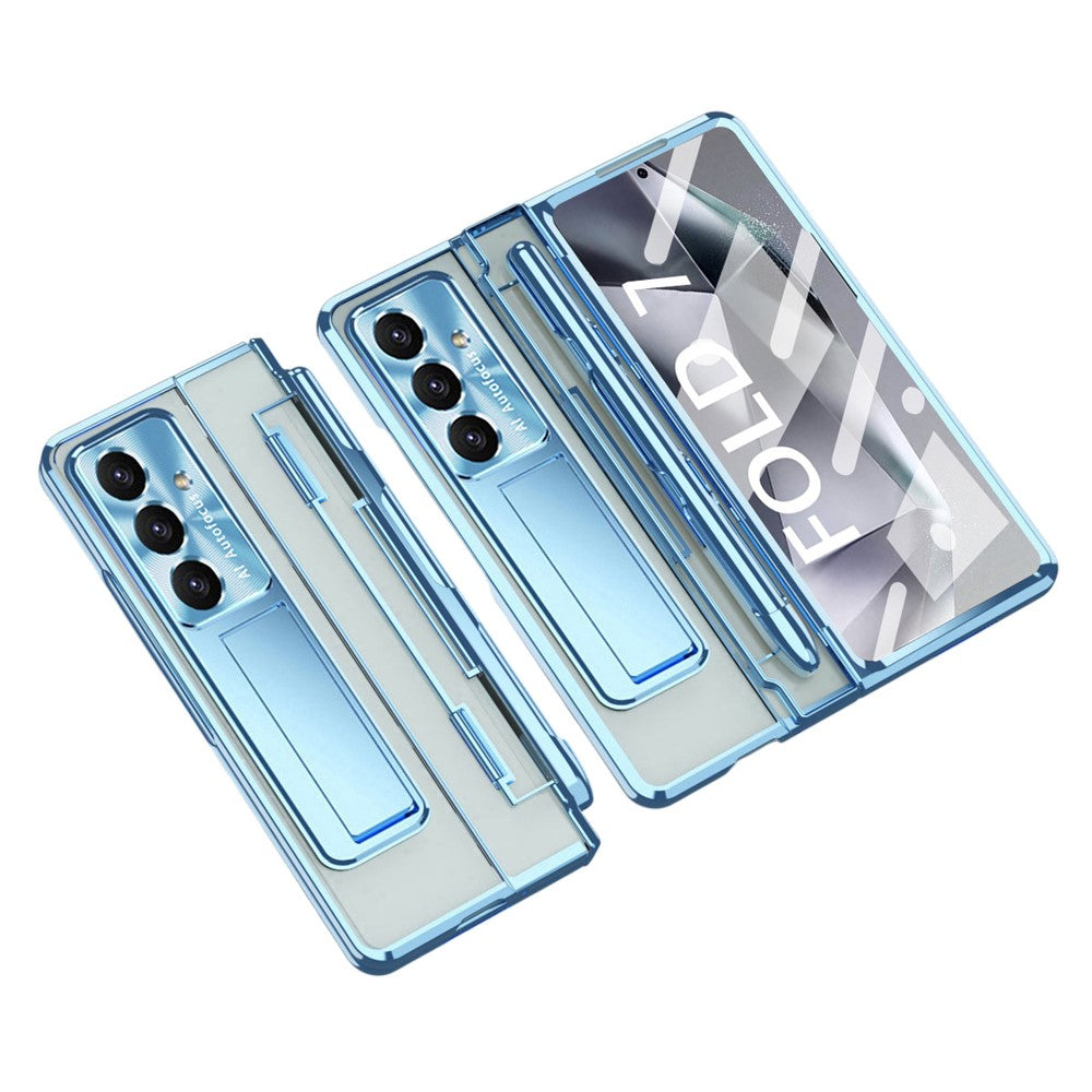 For Samsung Galaxy Z Fold7 5G Case Kickstand Hard PC Phone Cover with Screen Film / Stylus - Blue