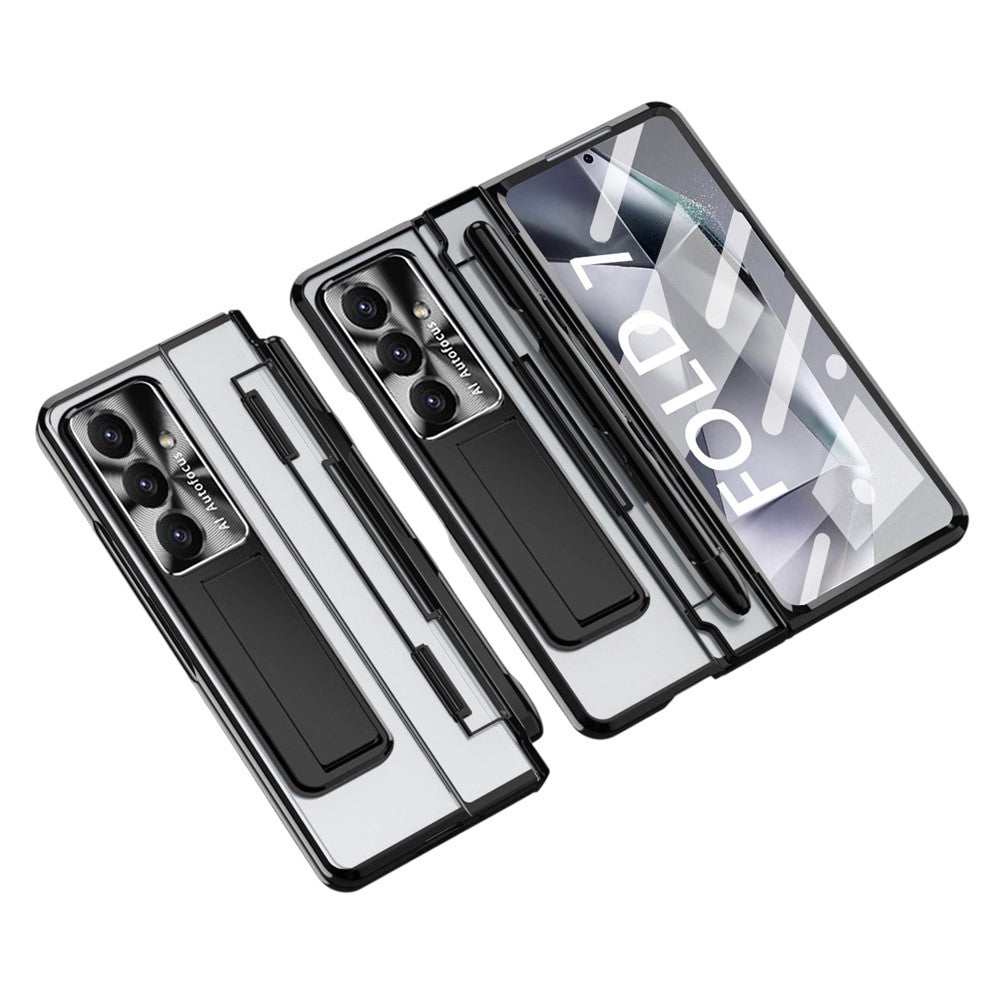 For Samsung Galaxy Z Fold7 5G Case Kickstand Hard PC Phone Cover with Screen Film / Stylus - Black
