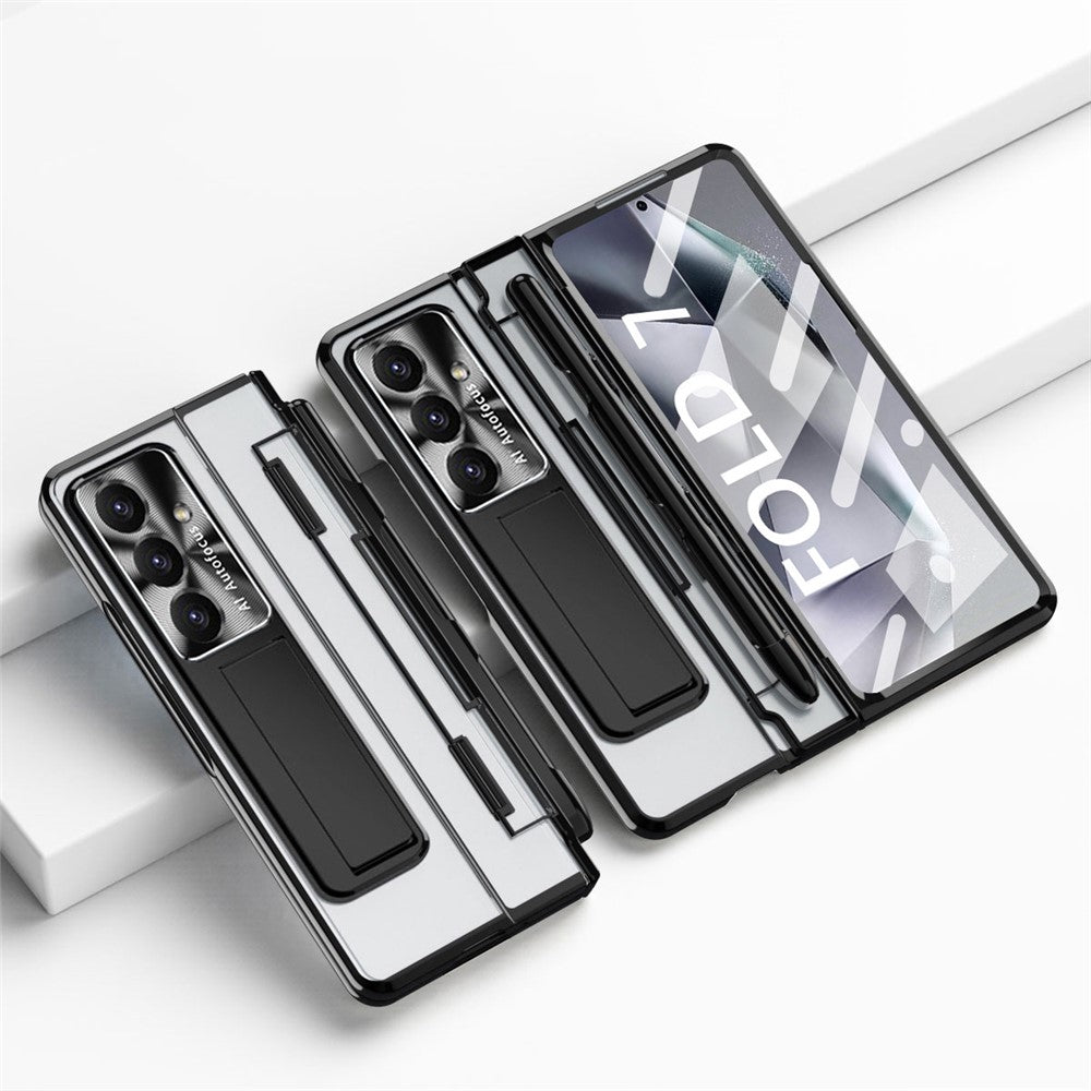 For Samsung Galaxy Z Fold7 5G Case Kickstand Hard PC Phone Cover with Screen Film / Stylus - Black