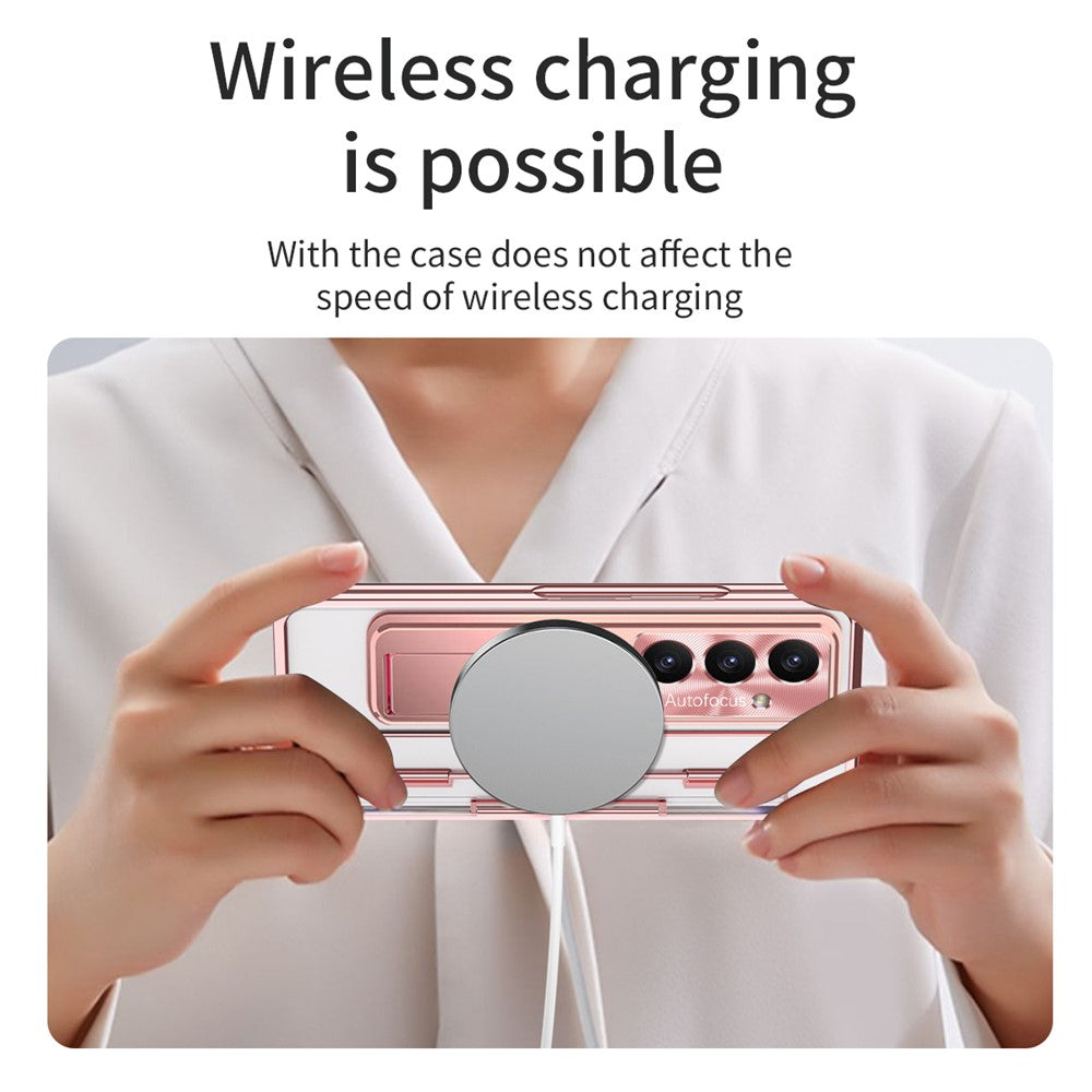 For Samsung Galaxy Z Fold7 5G Case Kickstand Hard PC Phone Cover with Screen Film - Rose Gold