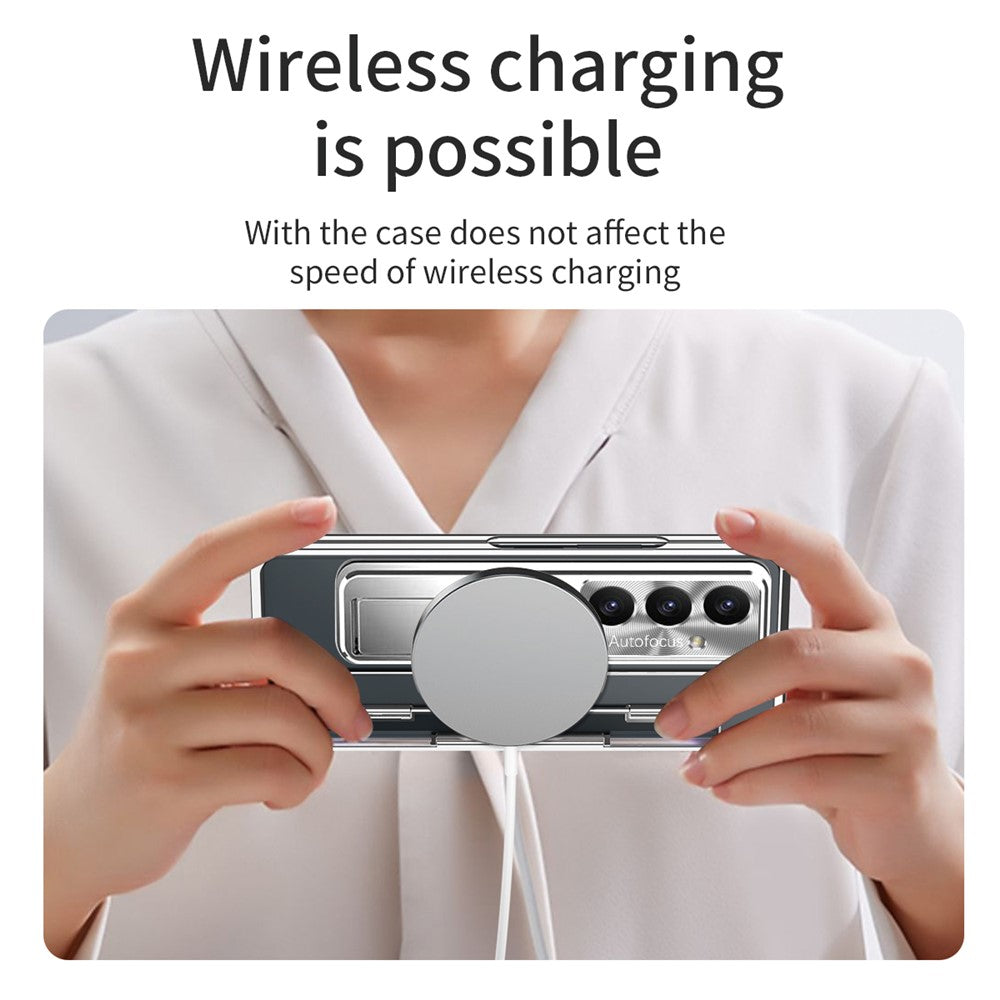 For Samsung Galaxy Z Fold7 5G Case Kickstand Hard PC Phone Cover with Screen Film - Silver