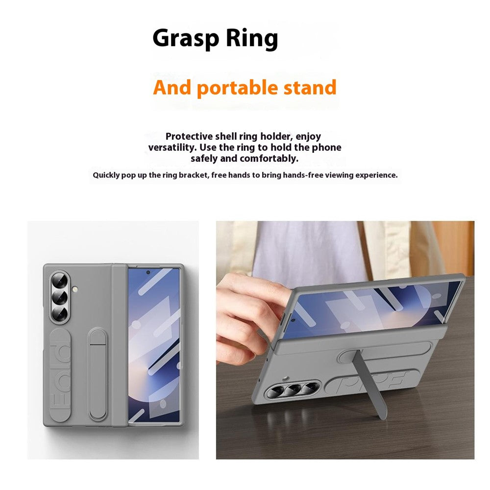 For Samsung Galaxy Z Fold7 5G Case Kickstand Wristband Hard PC Phone Cover with Pen Slot / Stylus - White