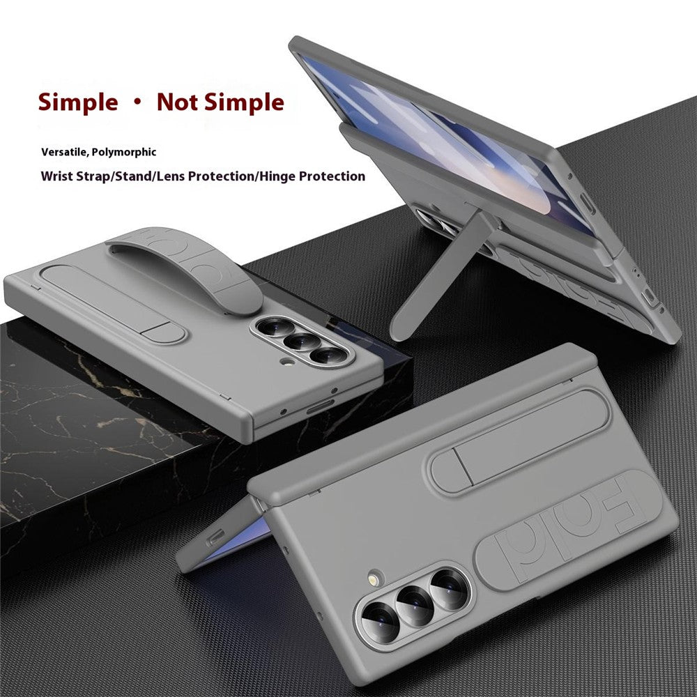 For Samsung Galaxy Z Fold7 5G Case Kickstand Wristband Hard PC Phone Cover with Pen Slot / Stylus - Transparent