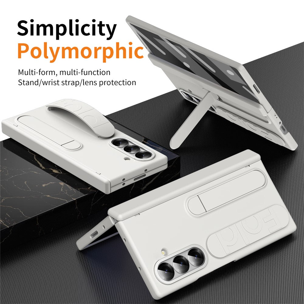 For Samsung Galaxy Z Fold7 5G Case Kickstand Wristband Hard PC Phone Cover - White
