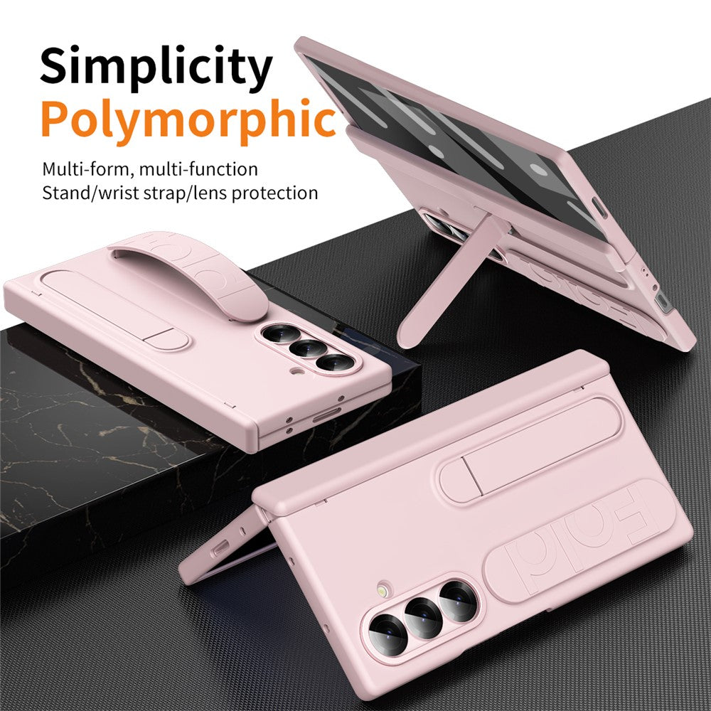 For Samsung Galaxy Z Fold7 5G Case Kickstand Wristband Hard PC Phone Cover - Pink