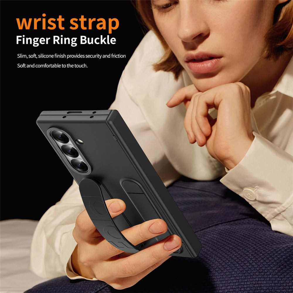 For Samsung Galaxy Z Fold7 5G Case Kickstand Wristband Hard PC Phone Cover - Black