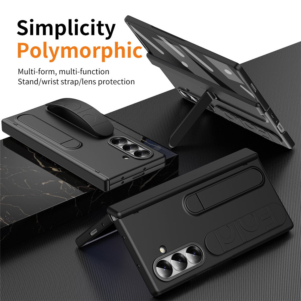 For Samsung Galaxy Z Fold7 5G Case Kickstand Wristband Hard PC Phone Cover - Black