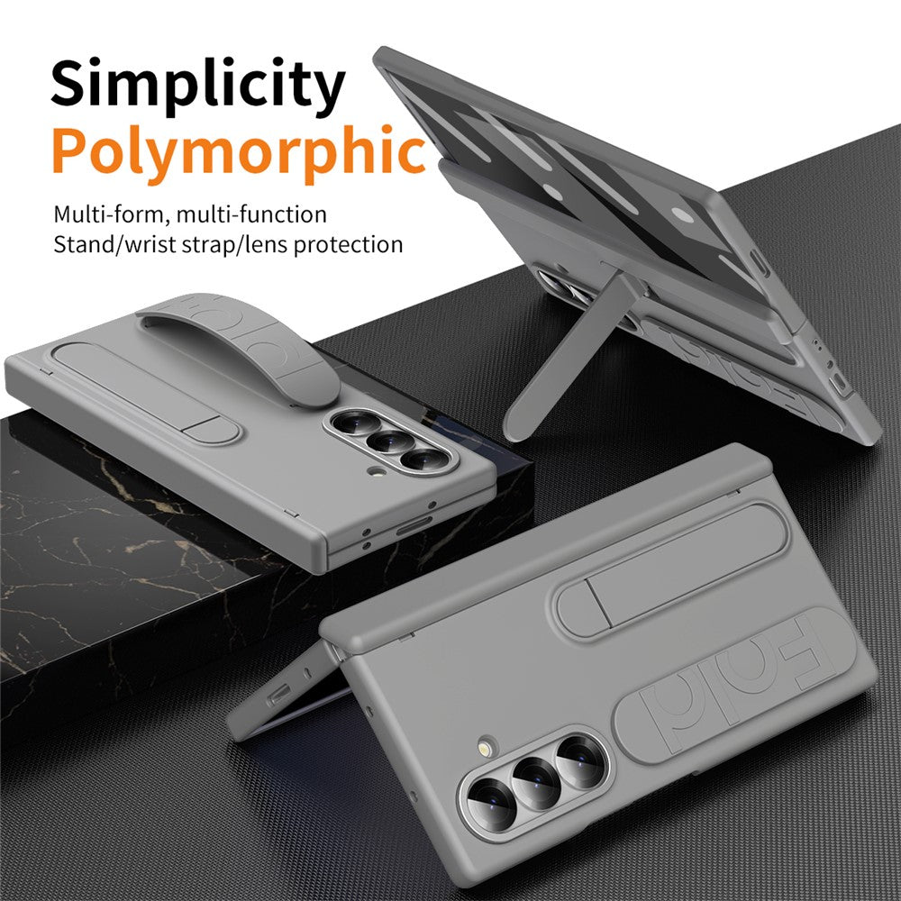 For Samsung Galaxy Z Fold7 5G Case Kickstand Wristband Hard PC Phone Cover - Grey