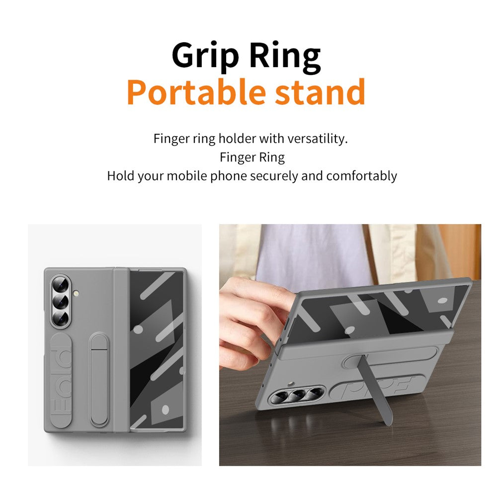 For Samsung Galaxy Z Fold7 5G Case Kickstand Wristband Hard PC Phone Cover - Grey