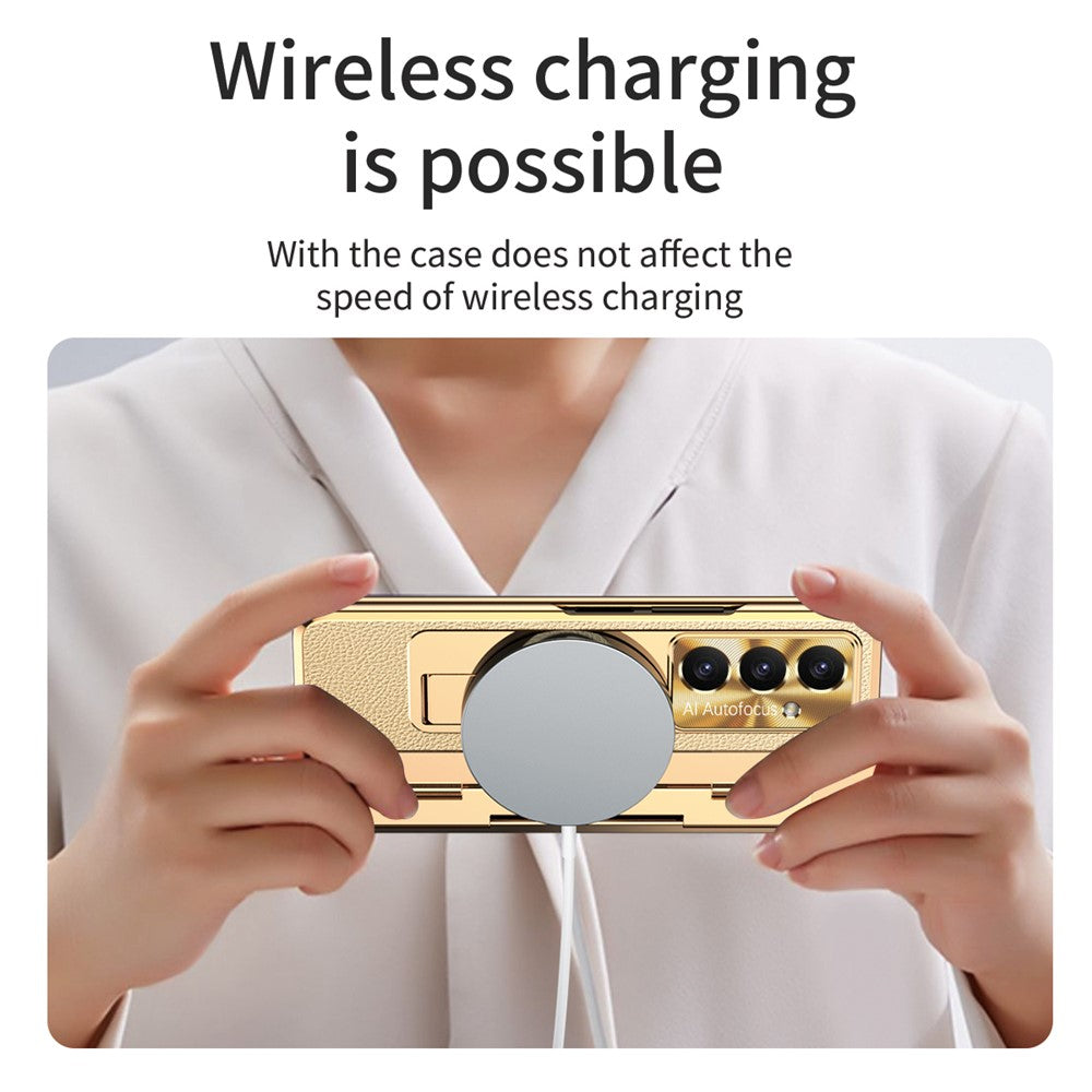 For Samsung Galaxy Z Fold7 5G Case Kickstand Leather + PC Phone Cover with Tempered Glass Film / Stylus - Pink