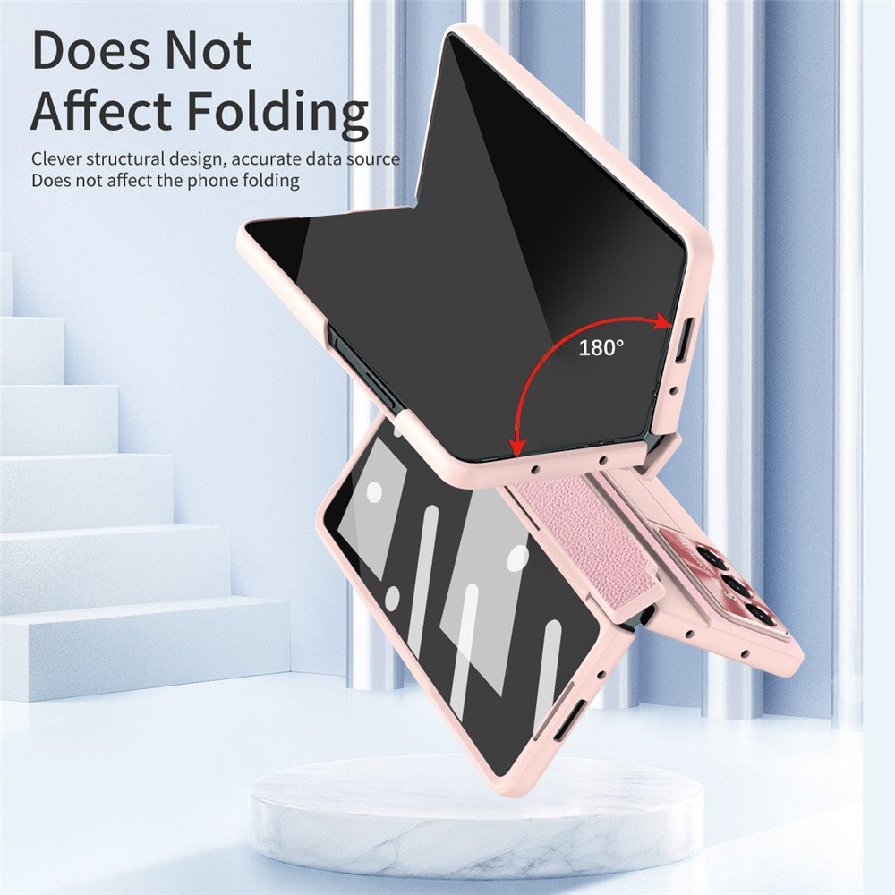 For Samsung Galaxy Z Fold7 5G Case Leather + PC Kickstand Phone Cover with Tempered Glass Film - Pink