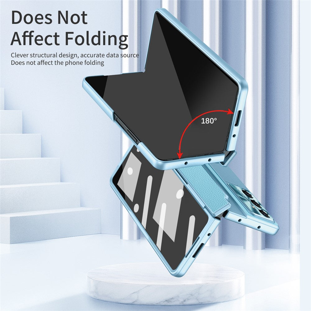For Samsung Galaxy Z Fold7 5G Case Leather + PC Kickstand Phone Cover with Tempered Glass Film - Blue