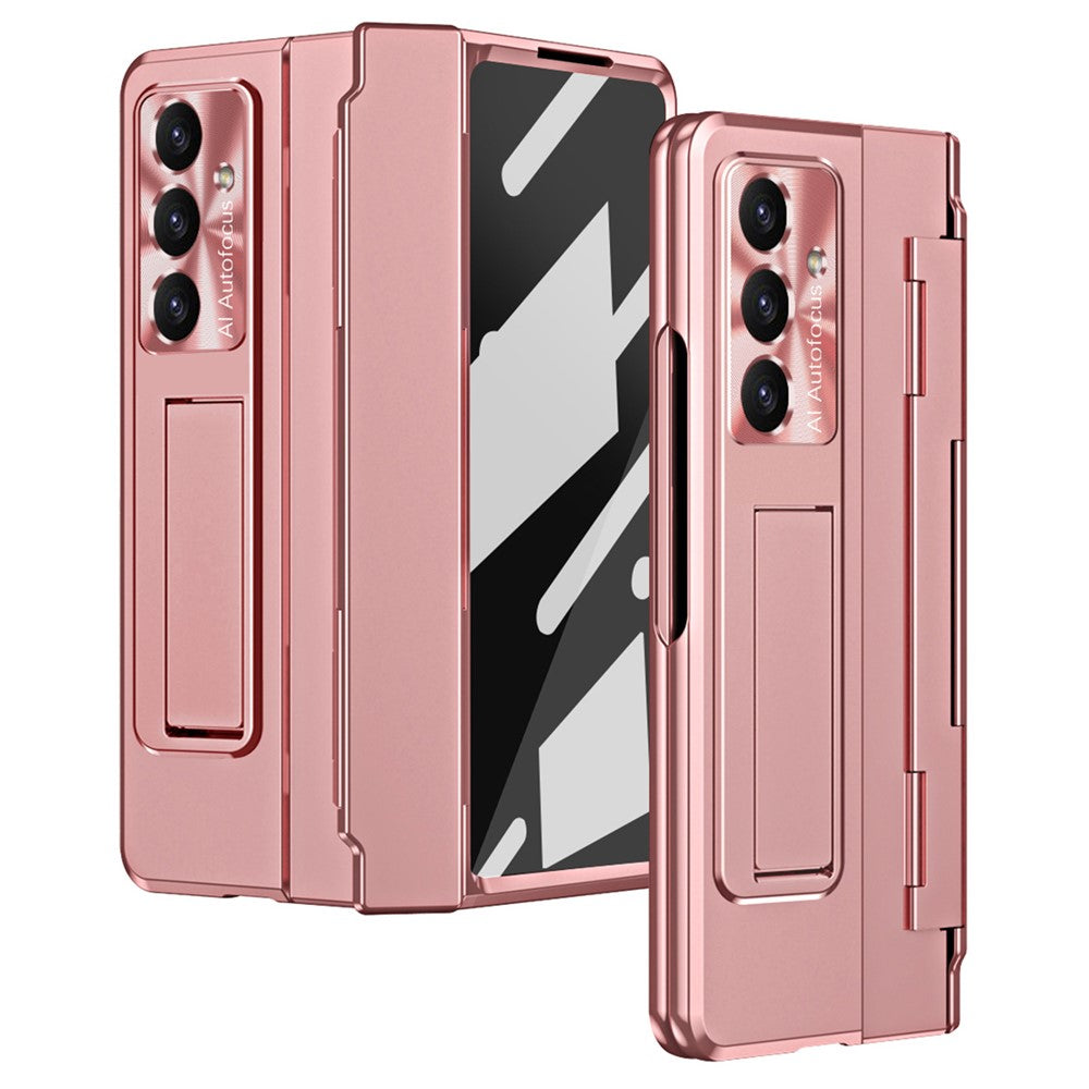For Samsung Galaxy Z Fold7 5G Case Hinge Protection Hard PC Phone Cover with Screen Film - Pink