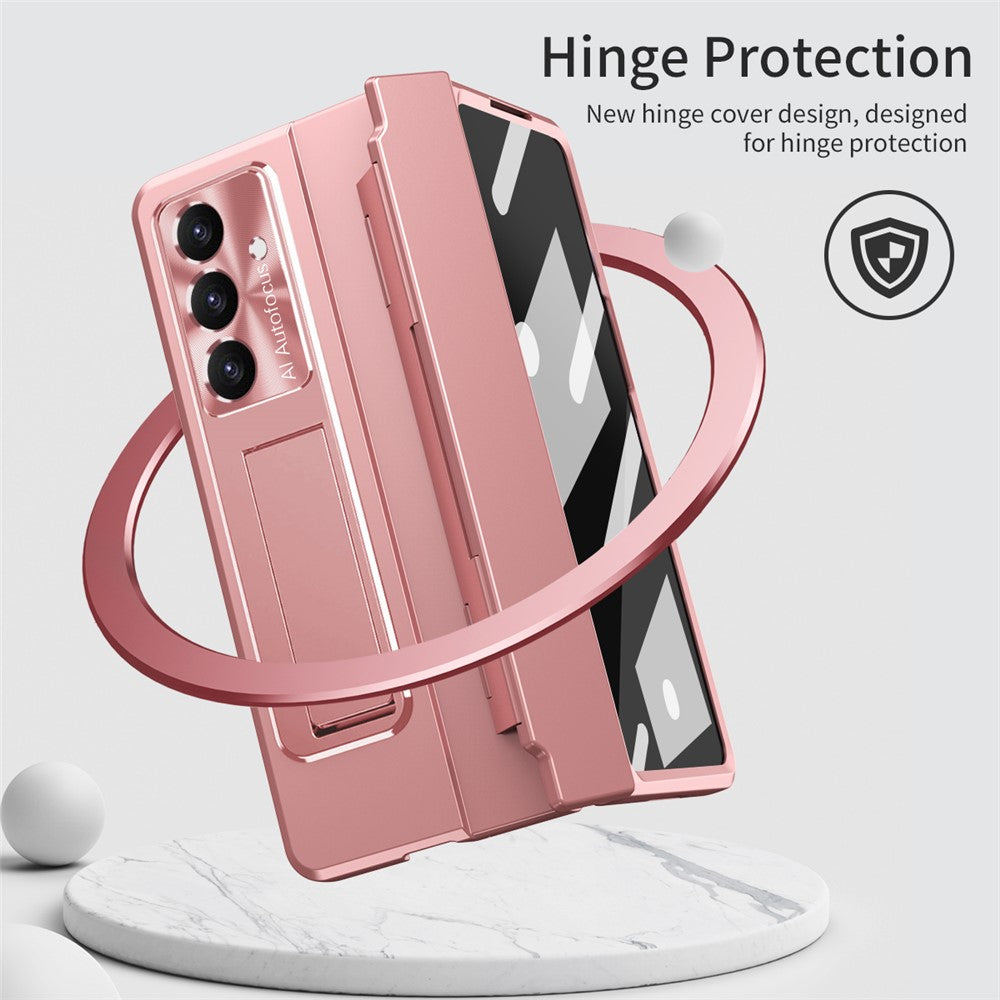 For Samsung Galaxy Z Fold7 5G Case Hinge Protection Hard PC Phone Cover with Screen Film - Pink