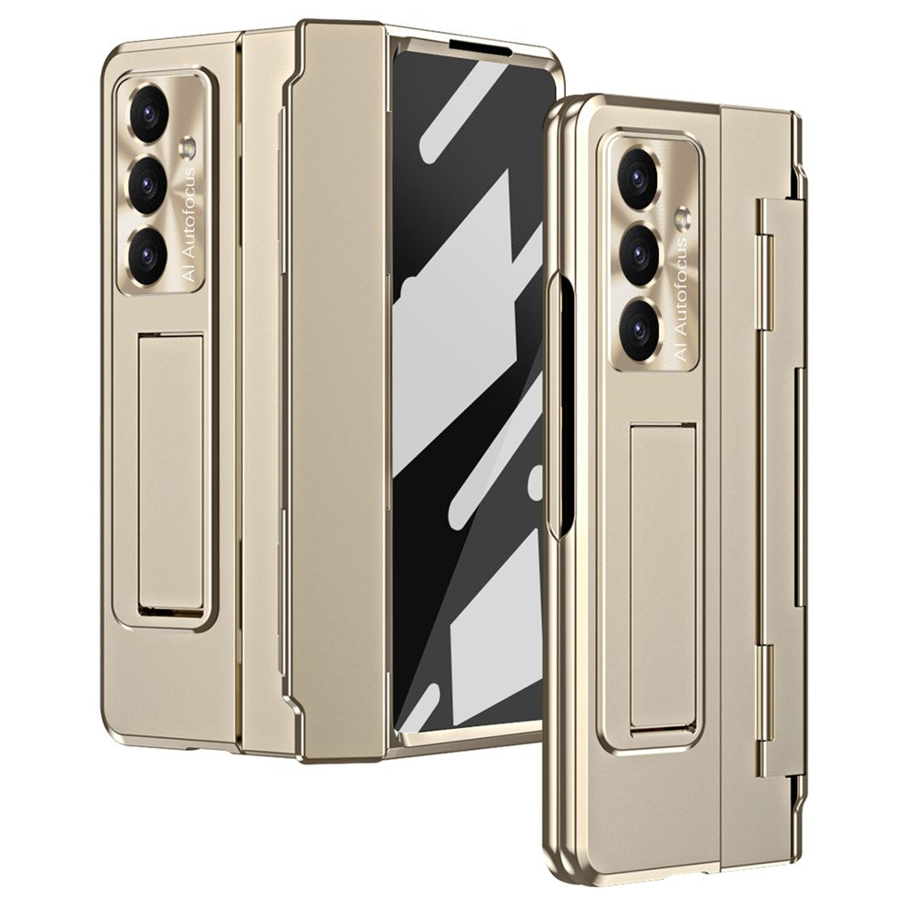 For Samsung Galaxy Z Fold7 5G Case Hinge Protection Hard PC Phone Cover with Screen Film - Gold